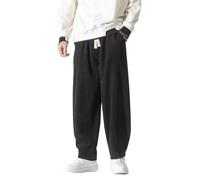 Seidarise Pantalon en velours côtelé pour homme - Coupe ample - Coupe décontractée - Extensible - Taille élastique - Cordon de serrage, O2-noir, XX-Large