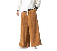 Seidarise Pantalon en velours côtelé pour homme - Coupe ample - Coupe décontractée - Extensible - Taille élastique - Cordon de serrage, O-marron, Taille L