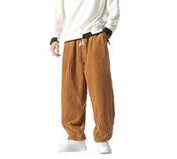 Seidarise Pantalon en velours côtelé pour homme - Coupe ample - Coupe décontractée - Extensible - Taille élastique - Cordon de serrage, marron, Taille M