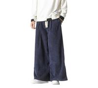 Seidarise Pantalon en velours côtelé pour homme - Coupe ample - Coupe décontractée - Extensible - Taille élastique - Cordon de serrage, O-bleu marine, Taille L