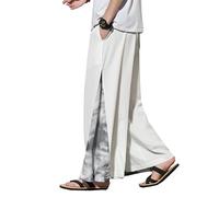 Seidarise Sarouel décontracté en lin pour homme - Jambe large - Pantalon de yoga japonais - Hip Hop - Pantalon baggy, 79 Blanc, XL