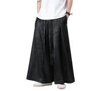 Seidarise Sarouel décontracté en lin pour homme - Jambe large - Pantalon de yoga japonais - Hip Hop - Pantalon baggy, Y-noir., Taille XL