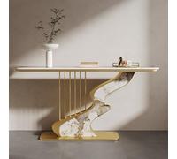 SEIFE Console d'entrée Moderne en métal doré avec Plateau Effet Roche, Table d'appoint étroite Noire pour Salon, idéale pour Couloir, Hall d'entrée ou Vestibule(Gold-1,120CM/47.2in)