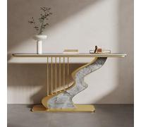 SEIFE Console d'entrée Moderne en métal doré avec Plateau Effet Roche, Table d'appoint étroite Noire pour Salon, idéale pour Couloir, Hall d'entrée ou Vestibule(Gold-4,120CM/47.2in)