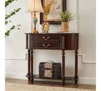 SEIFE Console en Noyer Massif avec 2 tiroirs et Une étagère inférieure, Style Vintage, idéale pour Un Salon, Une entrée ou Un Hall d'entrée(Dark Walnut,90cm/35.4in)