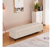 SEIFE Pouf rectangulaire en Cuir avec Rangement et serrures, Repose-Pieds Coffre, Banc de Rangement pour Jouets, pour Salon, Chambre, Pied de lit, entrée(Off-White,100cm/39.4in)