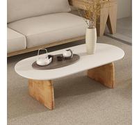 SEIFE Table Basse Ronde en Bois Blanc avec Rangement, Table Basse Ovale de Style Tatami Japonais pour Salon ou Bureau(White Single Layer,120cm/47in)