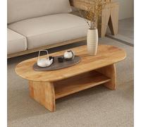 SEIFE Table Basse Ronde en Bois Blanc avec Rangement, Table Basse Ovale de Style Tatami Japonais pour Salon ou Bureau(Wood Double Layer,140cm/55in)