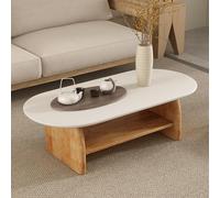 SEIFE Table Basse Ronde en Bois Blanc avec Rangement, Table Basse Ovale de Style Tatami Japonais pour Salon ou Bureau(White Double Layer,140cm/55in)