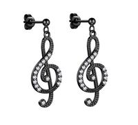 SEIHOP Collier/boucles d'oreilles à tige en forme de note de musique pour femme en argent/or 18 carats noir plaqué pistolet e sol note de musique bijoux cadeaux pour les amateurs de musique,