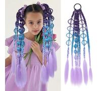 SEIKEA Extensions de cheveux de couleur claire pour enfants - Extensions de cheveux tressés ombrés avec bandeau - 61 cm - Accessoires de jour fous pour filles et festivals