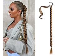 SEIKEA Extensions de cheveux synthétiques longs tressés à faire soi-même, avec attaches, cheveux raides à enrouler autour de la queue de cheval, extensions de cheveux synthétiques naturels doux, brun