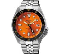 Bracelet acier homme - SEIKO - Montre Seiko 5 automatique GMT acier cadran orange - Couleur de la matière:Blanc