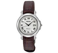 SEIKO Montre Femme Quartz- Affichage Analogique Bracelet Cuir Marron et Cadran Blanc SXDE01P2