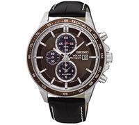 SEIKO Montre Homme Energie Solaire- Affichage Chronographe Bracelet Cuir Noir et Cadran Marron SSC503P1