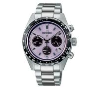 Seiko Prospex SSC955P1, chronographe sportif, cadran violet, boîtier rond en acier, compteur de vitesse
