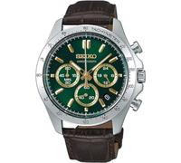 Seiko SBTR017 Montre chronographe à quartz pour homme 1/5 seconde Cuir vert marron Cuir marron vert SBTR017 Chronographe avec 3 côtés et 60 minutes