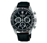 Seiko Selection Chronographe à quartz pour homme, Cadran : noir, bracelet : noir (cuir), 1個, Chronographe