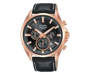 Seiko UK Limited - EU PT3A28X1 Montre analogique à Quartz Japonais pour Homme - Chronographe - Sport décontracté - Bracelet en Cuir véritable, Noir, Sangle