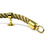 Seilflechter - Corde de Main Courante, chanvre 5 m, Ø 30 mm torsadée, 2 embouts + 5 supports intermédiaires, Laiton poli