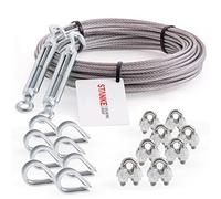 Seilwerk Câble d’acier inoxydable V4A, 20m, diamètre 5mm 7x7, 2x Tendeur M8 Œil-Crochet en acier galvanisé, 8x Cosse-Cœur V4A, 8x Serre-Câble à étrier V4A - SET 5