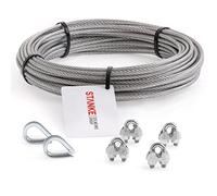 Seilwerk STANKE Câble d’acier galvanisé 10m diamètre 5mm 6x7, 2x Cosse-cœur, 4x Serre-câble à étrier - SET 1