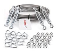 Seilwerk STANKE Câble d’acier galvanisé 50m diamètre 5mm 6x7, 4x Tendeur M8 Œil-Crochet, 16x Cosse-Cœur, 16x Serre-câble à étrier - SET 6