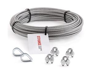 Seilwerk STANKE Câble d’acier galvanisé 5m diamètre 4mm 6x7, 2x Cosse-cœur, 4x Serre-câble à étrier - SET 1