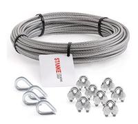 Seilwerk STANKE Câble d’acier galvanisé 5m diamètre 4mm 6x7, 4x Cosse-cœur, 8x Serre-câble à étrier - SET 2