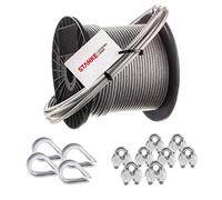 Seilwerk STANKE Câble d’acier galvanisé gainé (couche PVC) 5m diamètre 4mm 6x7, 4x Cosse-coeur, 8x Serre-câble à étrier - SET 2