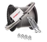Seilwerk STANKE Câble d’acier inox gainé (PVC), 20m, acier V4A, 2mm 7x7, 2x Tendeur M5 Œil-Crochet, 4x Serre-câble à étrier V4A, Suspension Kit - SET 4