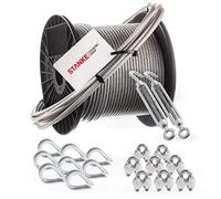 Seilwerk STANKE Câble d’acier inox gainé (PVC), 30m acier V4A, 3,5mm 7x7, 2x Tendeur M8 Œil-Crochet, 8x Cosse-Cœur V4A, 8x Serre-Câble à étrier V4A, Suspension Kit - SET 5