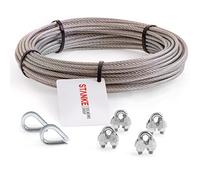 Seilwerk STANKE Câble d’acier inoxydable V4A, 20m, diamètre 5mm 7x19, 2x Cosse-cœur V4A, 4x Serre-câble à étrier V4A - SET 1