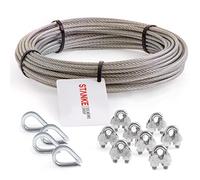Seilwerk STANKE Câble d’acier inoxydable V4A, 40m, diamètre 3mm 7x7, 4x Cosse-cœur V4A, 8x Serre-câble à étrier V4A - SET 2