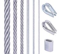 Seilwerk STANKE Corde à linge, Câble d’acier galvanisé gainé (couche PVC) 2m 6x7 3mm, 4x Manchon de serrage, 2x Cosse-cœur en acier inoxydable