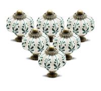 Seimneire Lot de 12 boutons vintage en céramique en forme de citrouille ivoire, boutons d'armoire, de commode, de tiroir, de commode avec vis de montage - Motif feuille