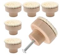 Seimneire Lot de 6 boutons de commode en rotin blanc de style bohème - Boutons de tiroir décoratifs en bois pour meubles de cuisine et de salle de bain