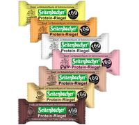 Seitenbacher Lot de 7 boîtes de dégustation de barres protéinées cappuccino, vanille, orange, chocolat, fraise, cacao Mix I 16 g/60 g = 27 % de protéines, sans gluten, sans glycérine, 7 x 60 g