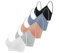 Seitop Lot de 5 soutiens-gorge classiques pour femme avec col en V, rembourré, sans couture, bralette, quotidien, basique pour le sommeil, soutien-gorge de sport, sans couture