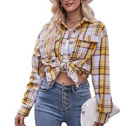 seiveini Chemisier Carreaux Femme Chemise à Manches Longues Boutonné Classique Boyfriend Chemise à Carreaux Automne Printemps Blouse Gilet Shirt Vintage Tuniques Tops Décontractée A Jaune M