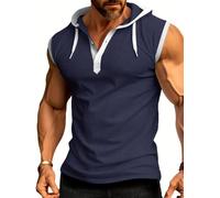 seiveini Debardeur de Sport Homme Débardeur à Capuche T-Shirt Gilet sans Manche Maillot de Corps Bodybuilding Tank Top Stretch Fitness Gym Décontractée A Marine L