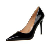 seiveini Femme Escarpins à Talons Hauts en Cuir Verni Élégant Pompe Femme à Talons Aiguilles Bout Pointu OL High Heels Slip-on de Travail Cocktail Mariée Cérémonie C Noir 10.5CM 38 EU