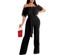 seiveini Femmes Combinaison en Dentelle Élégant Pantalon Longue l'Été Grand Taille Combishort Chic Overall Rétro Jumpsuit Taille Haute Décontractés Party Cocktail Une Pièce Léger E Noir L