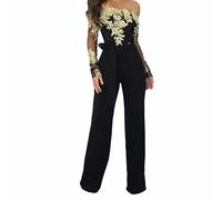 seiveini Femmes Combinaison en Dentelle Élégant Pantalon Longue l'Été Grand Taille Combishort Chic Overall Rétro Jumpsuit Taille Haute Décontractés Party Cocktail Une Pièce Léger D Noir M
