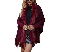 seiveini Femmes Hiver Ouvert Cape Chaud Poncho Garniture à Franges Chale Femmes Tricot Poncho Cape Grande Soiree Taille Cardigan Devant Ouvert Manches Longues A Rouge M