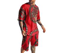 seiveini Jogging Survêtement Homme 2 pièces Été à Manches Courtes 3D Imprimée Pas Cher T-Shirt Sport Corti Ensembles de Pantalons Et Chemises Élastique Pas Cher Casual G Rouge M