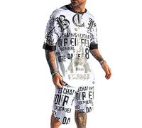 seiveini Jogging Survêtement Homme 2 pièces Été à Manches Courtes 3D Imprimée Pas Cher T-Shirt Sport Corti Ensembles de Pantalons Et Chemises Élastique Pas Cher Casual J2 M