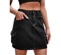 seiveini Jupe Cargo Femme Courte Y2k Mini Jupe en Denim Été Sexy Jupe Court Crayon Jupe Moulant avec Poches Harajuku Vintage Streetwear Denim Skirts Décontracté B Noir L