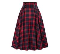 seiveini Jupe Carreaux Femme Longue Trapèze Plissée Maxi Jupes Ecossaise Taille Haute Vintage Automne Hiver A Rouge XXL