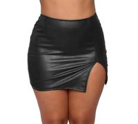 seiveini Jupe Crayon Femme Mini-Jupe Moulante en Cuir Élégante Mini Jupe en PU Wetlook Ajustée Stretch Clubwear Streetwear A Noir S